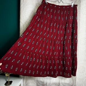 Loft Outlet NWOT Burnt Orange Boho Tiered Paisley Print Midi Skirt Size 8